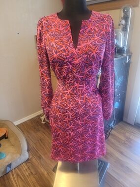 Lilly Pulitzer Pink and Navy Starfish-Print Long Sleeve Sheath Dress